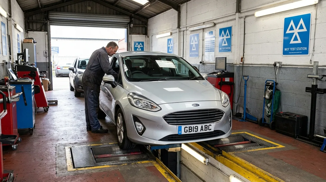 Mechanic carrying out diagnostics on a car