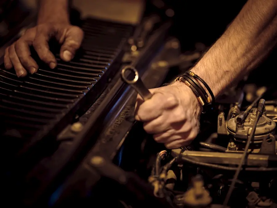 Mechanic servicing a car engine